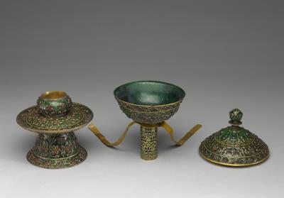 图片[2]-Gold champleve lidded stem bowl inlaid with precious stones, 1782, Qianlong reign, Qing dynasty-China Archive